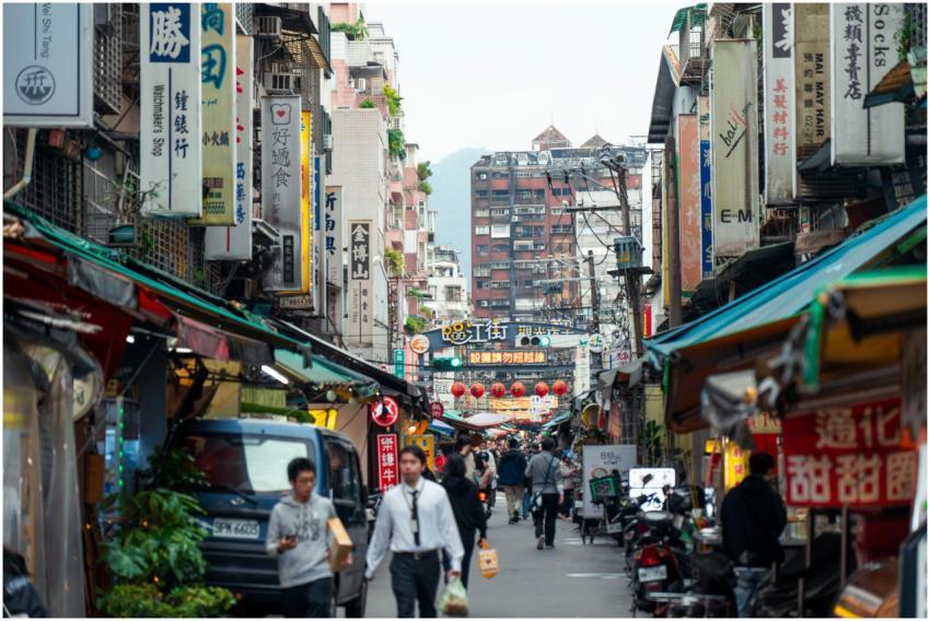 Vibrant street scene in Yongkang District, Taipei,
