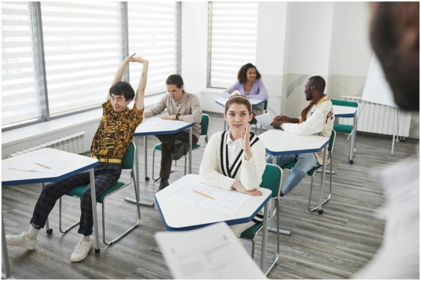 Students in a classroom setting interacting during