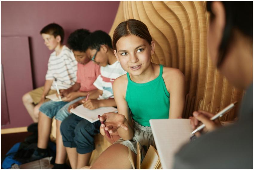A diverse group of young students engages in a col