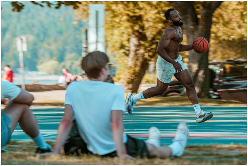 Energetic basketball match in a public park in Van