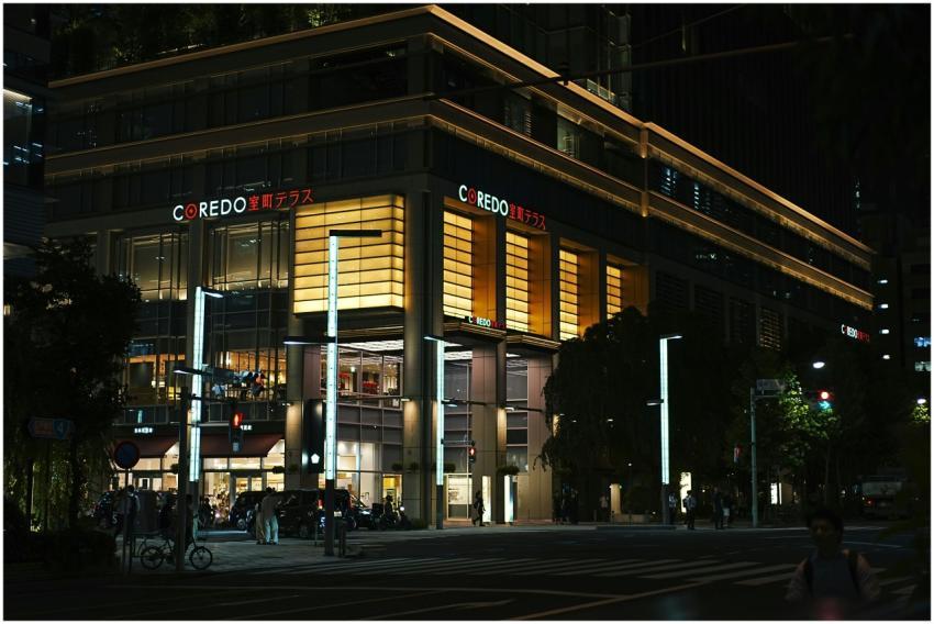 Illuminated exterior of COREDO Muromachi building
