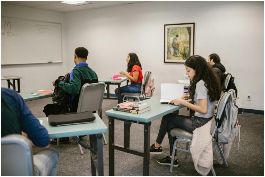 Students engaged in study inside a college classro