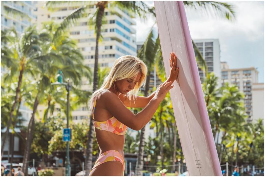 Caucasian woman with blonde hair in a bathing suit