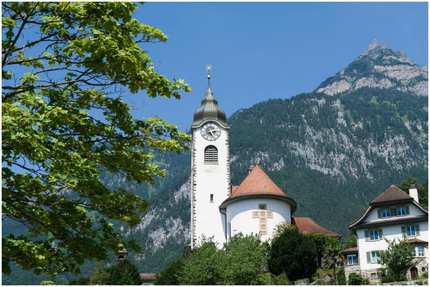 Scenic view of a quaint chapel nestled in the Swis