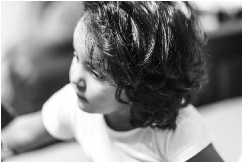 Artistic black and white portrait of a child taken