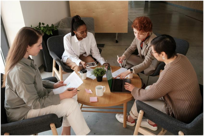 A diverse group of professionals engaged in a coll