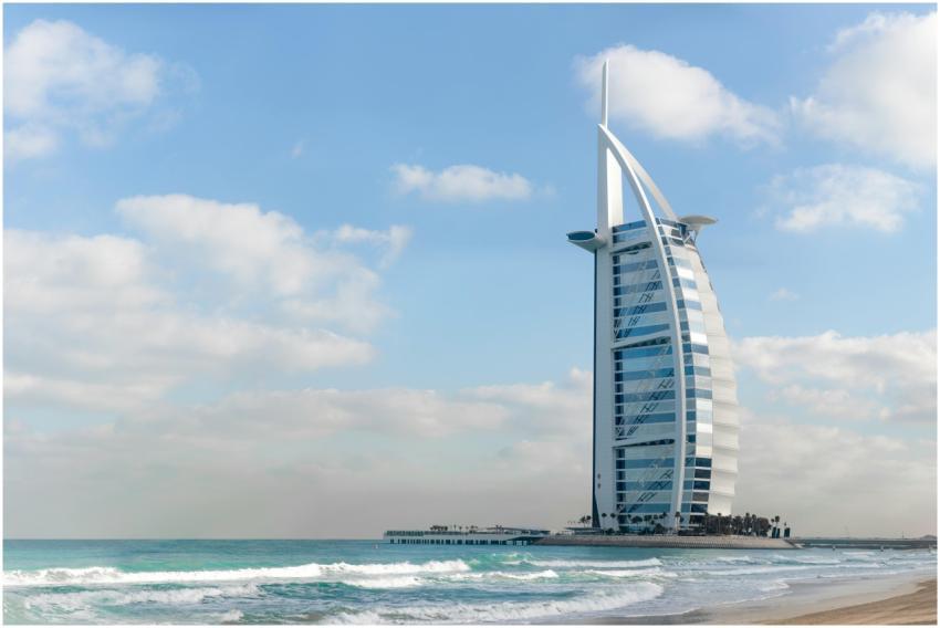 Stunning view of Burj Al Arab with a serene beach