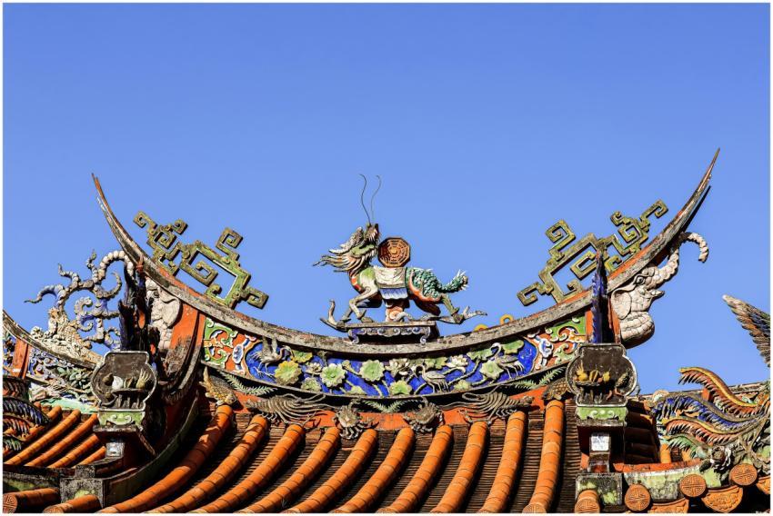 Detailed view of traditional Taiwanese temple roof