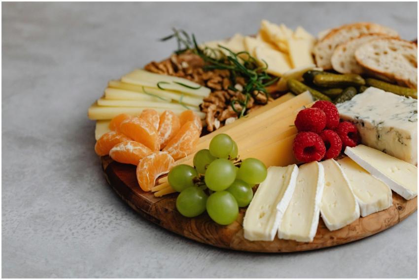 A visually appealing cheese platter with an assort