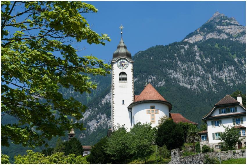 Scenic view of a church in Glarus, Switzerland, wi