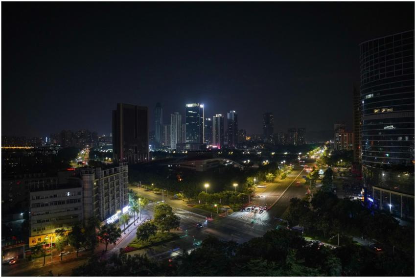 Explore a stunning view of city lights illuminatin