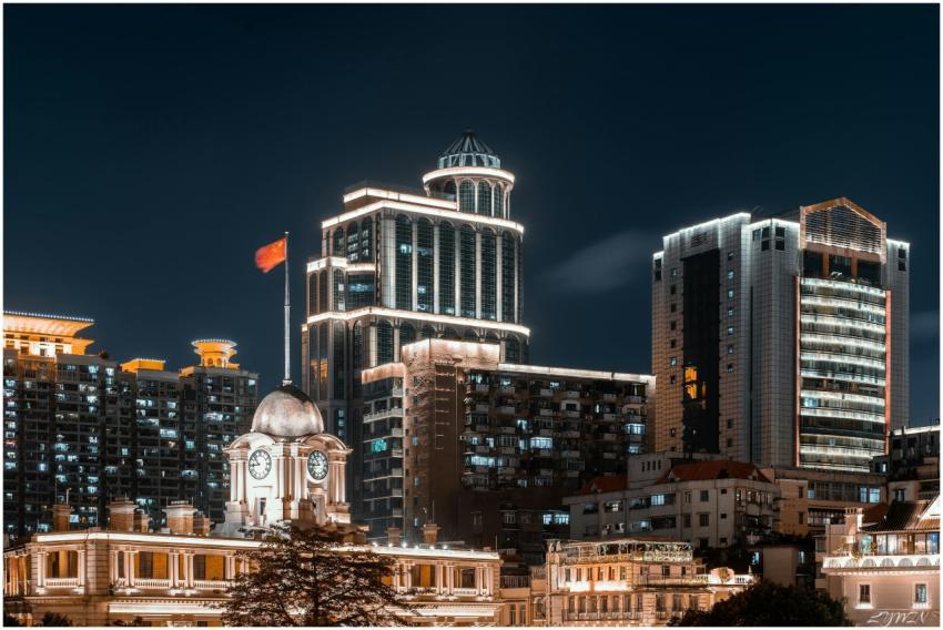 Stunning night view of illuminated skyscrapers in