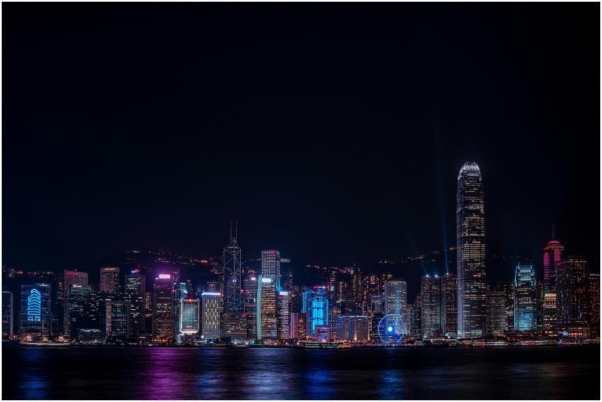Stunning nighttime view of Hong Kong's illuminated