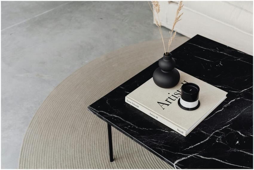 Elegant minimalist interior featuring a black marb