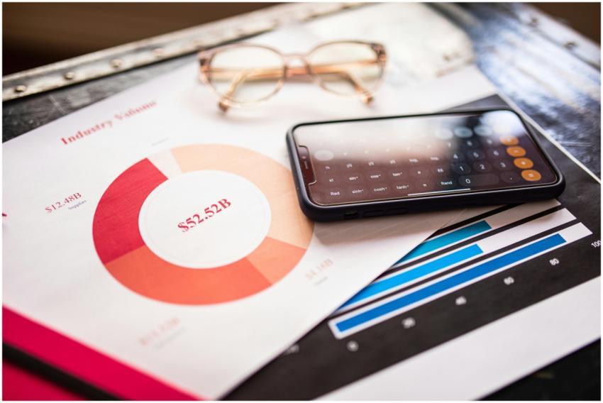 Smartphone on business documents with charts and g