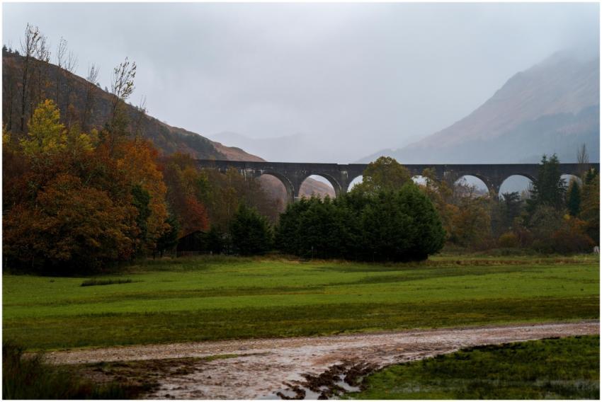 A breathtaking view of the Glenfinnan Viaduct surr