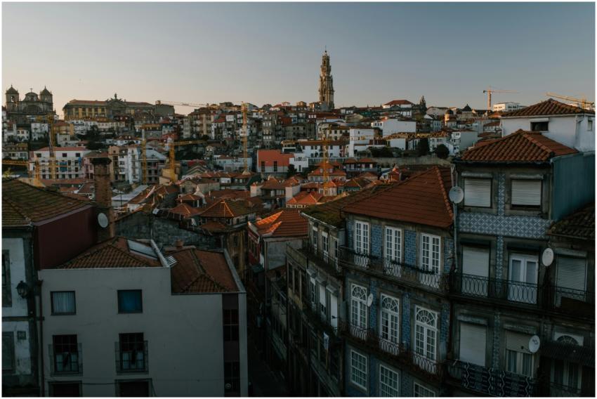 Dramatic aerial view of Porto's historic cityscape
