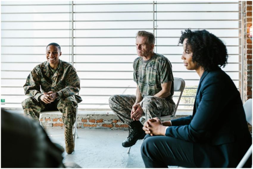 Military veterans engage in a supportive group the