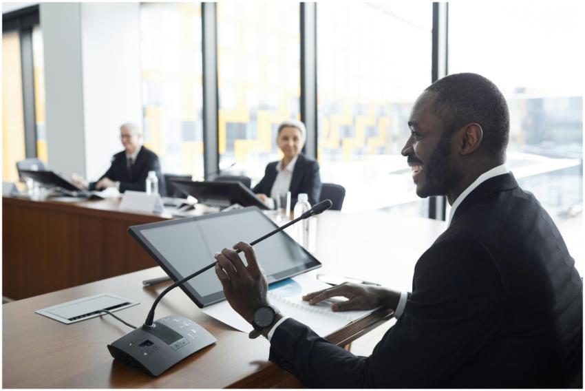 Professional business meeting with smiling partici