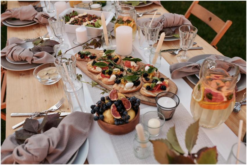 Charming outdoor dining setup with gourmet dishes