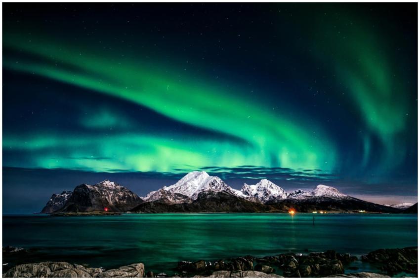 Breathtaking view of aurora borealis illuminating