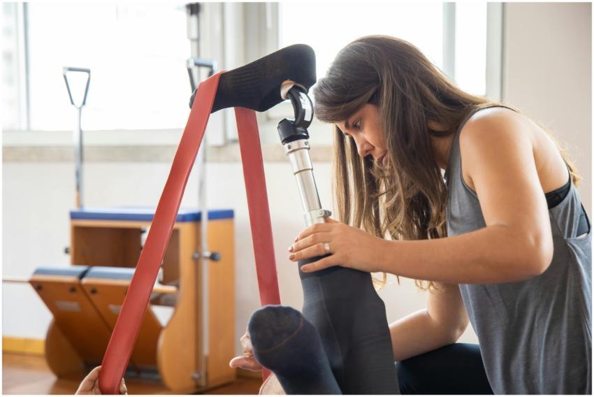 Rehabilitation session indoors focusing on a prost