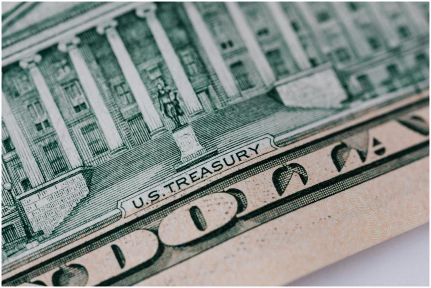 Detailed close-up of the U.S. Treasury text on a d