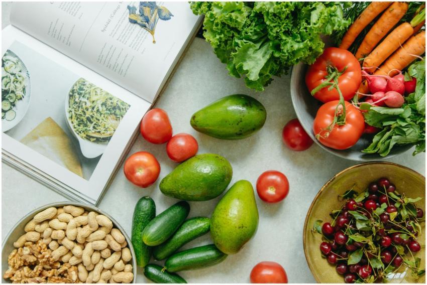 An appetizing display of fresh fruits and vegetabl