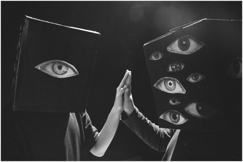 Creative black and white photo of two people with