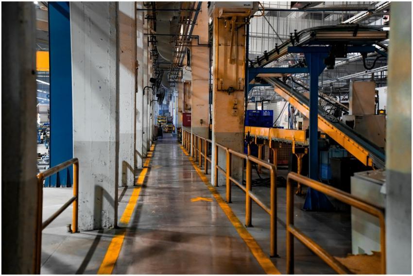 Inside view of an industrial factory featuring con