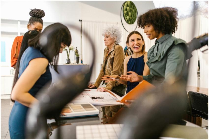A group of diverse businesswomen having an interac