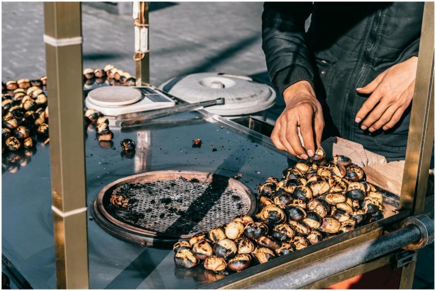 Street vendor roasting chestnuts outdoors in Istan