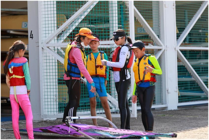 Group of kids and instructor getting ready for a w