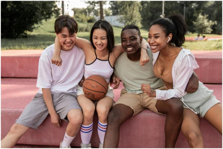 A diverse group of young friends sharing joyful mo