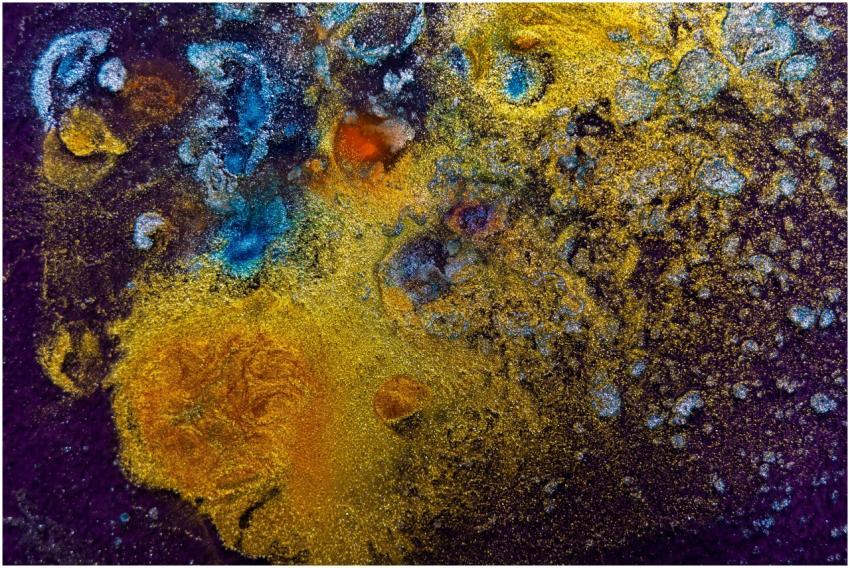 Dynamic abstract art piece with vivid colors and i