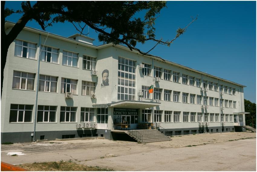 Front view of the Hristo Botev School, a notable e