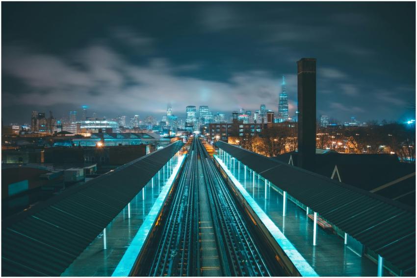 Stunning cityscape at night with illuminated skysc