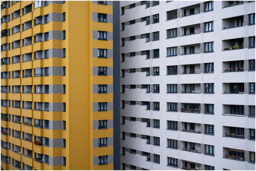 Colorful high-rise buildings in Berlin showcasing