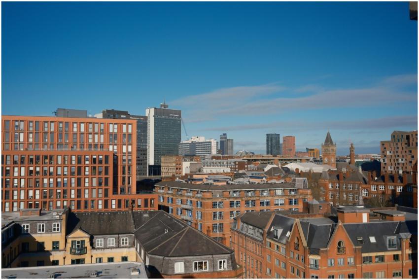 A vibrant cityscape of Manchester with modern and