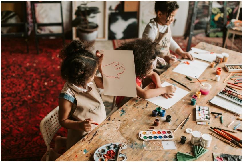 Group of children enjoying a creative painting ses