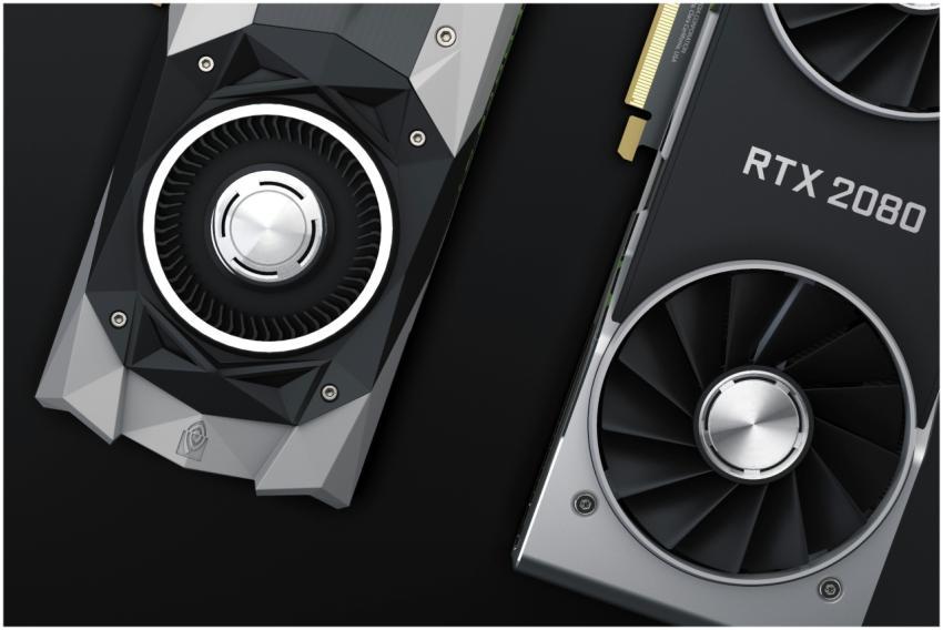 Close-up of two high-performance RTX 2080 graphics