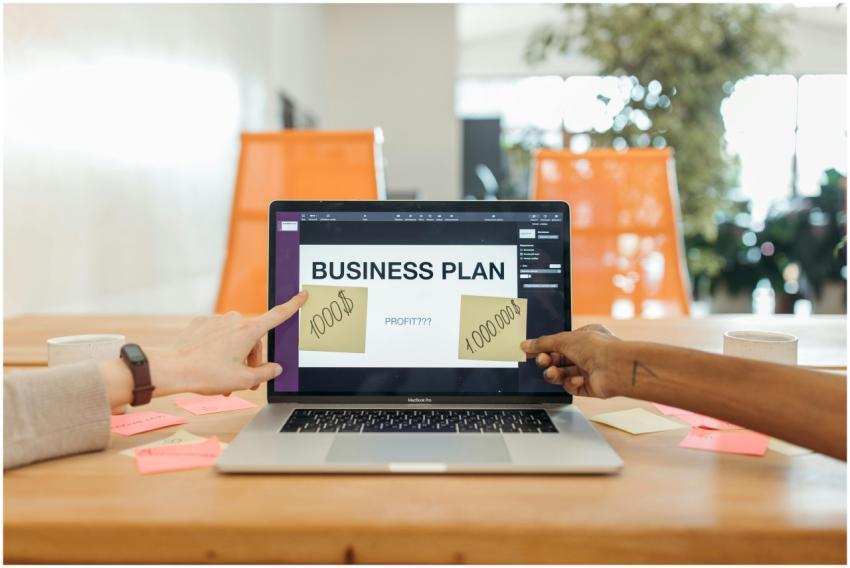 Two professionals strategizing a business plan on