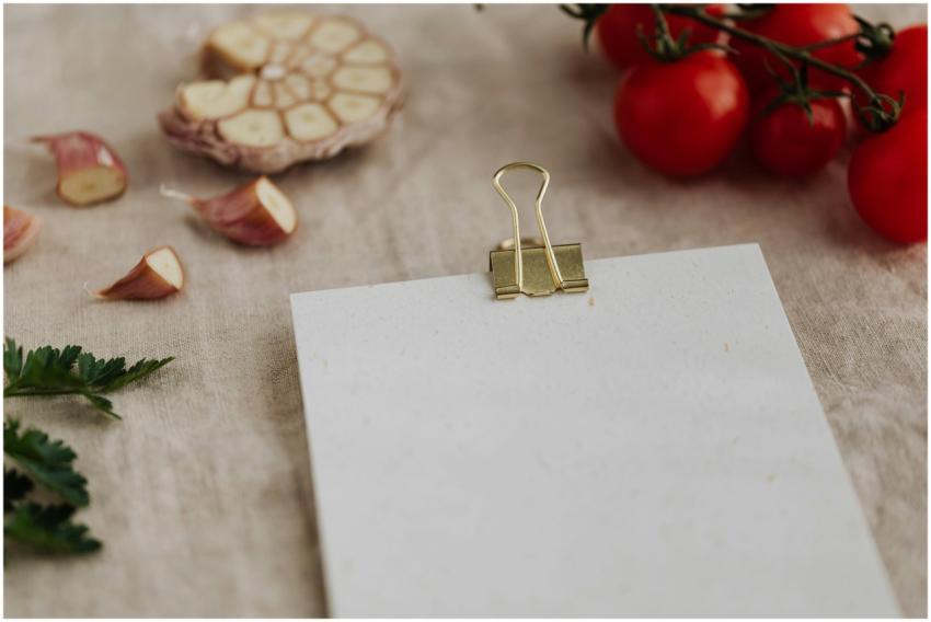From above of empty clipboard for recipe ingredien