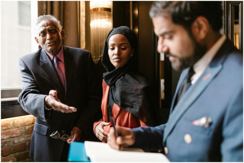 A diverse group engages in a professional meeting.