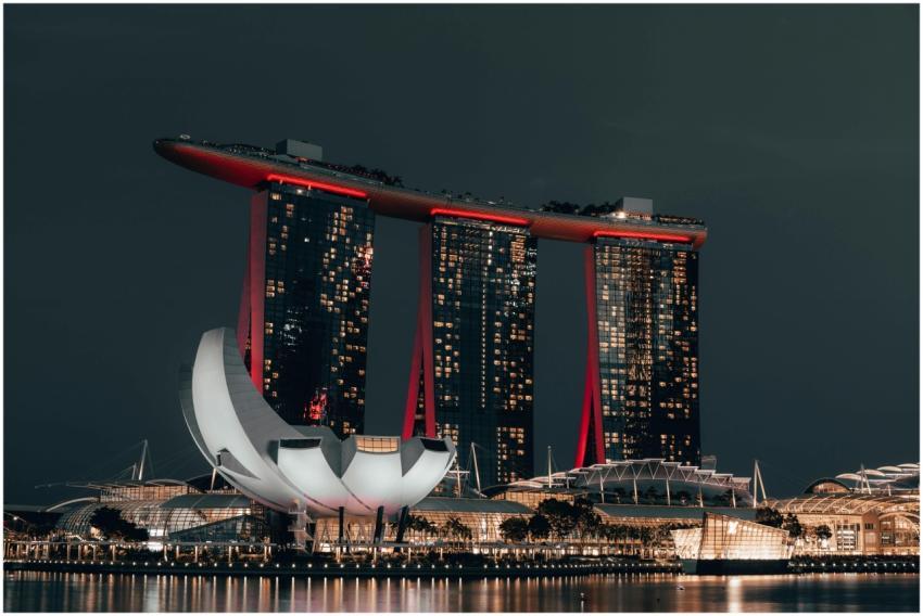 Dramatic night view of Marina Bay Sands, Singapore