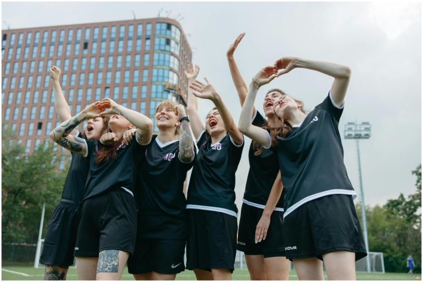 A joyful moment with women soccer players celebrat