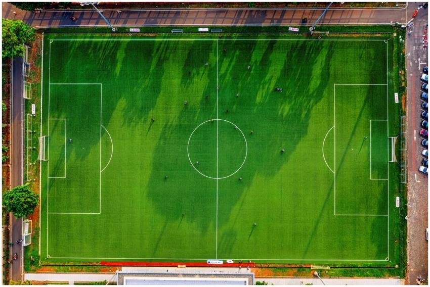 Drone shot of a soccer field in Jakarta, Indonesia