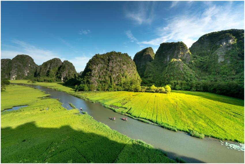 Aerial view of a scenic river cutting through lush