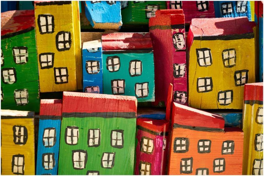 Vibrant close-up of colorful, handmade wooden toy