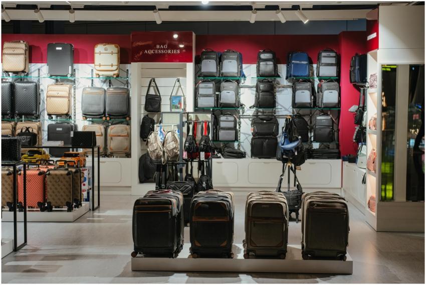 Elegant luggage display in a premium Doha airport